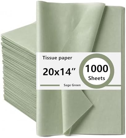 1000 Sheets Sage Green Tissue Paper Bulk, 20"X14" by Catlovecorn
