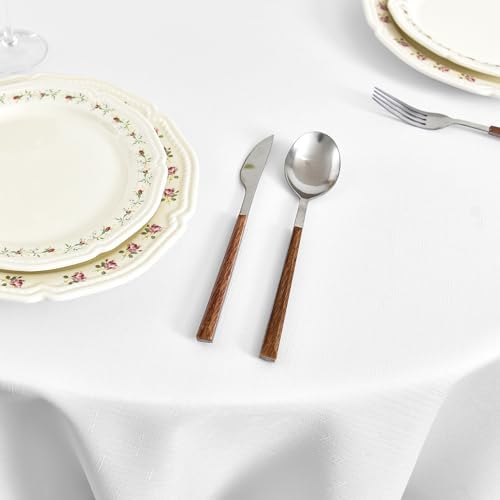 Fitable 6 Pack White Linen Round Tablecloths 90 Inch for 36"-72" Tables - Image 2