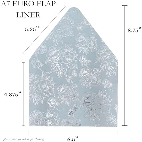 A7 Euro Flap Envelope Liners for A7 5x7 Insert, 50 Pack, Wedding Invitaion (Blue Silver Foil Floral) - Image 2