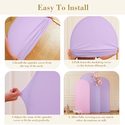 Pink and Purple Arch Cover 3 Set-7.2FT, 6.6FT, 6FT Arch Backdrop Cover Spandex Fitted 2-Color Fabric Stand Covers for Baby Shower Girls Mermaid Birthday Party Wedding Photo Background Decorations - Image 6