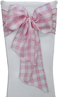 LA Linen Checkered Chair Bows Sashes, 10-Pack, 7, Pink/White 7 by 108-Inch by LALinen