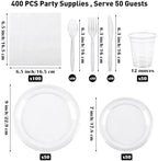 Aodaer 400 Pieces Clear Party Supplies Disposable Dinnerware Set Include Plastic Plates Cups Knives Forks Spoons Paper Napkins for Birthday Wedding Graduation Parties, Serve 50 Guests - Image 2