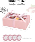 COTOPHER 50Pcs Cookie Boxes with Ribbons, 9x6x3 Inch Pink Bakery Boxes - Image 3
