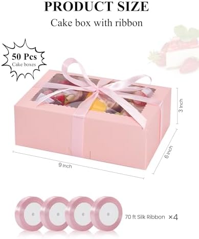 COTOPHER 50Pcs Cookie Boxes with Ribbons, 9x6x3 Inch Pink Bakery Boxes - Image 3