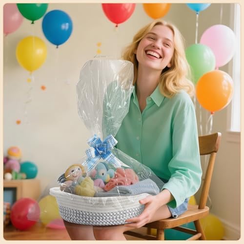 10 Pack Small Woven Basket with Gift Bags and Ribbons, Rectangle Storage Basket Set, Natural Cotton Rope Woven Baskets, Gift Basket for Baby Nursery, Toy Baskets, Bathroom Organization Bin - Image 5