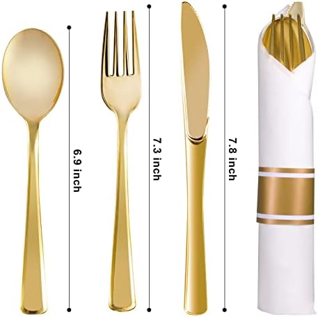 100 Pack Pre Rolled Gold Plastic Silverware Set - Image 2