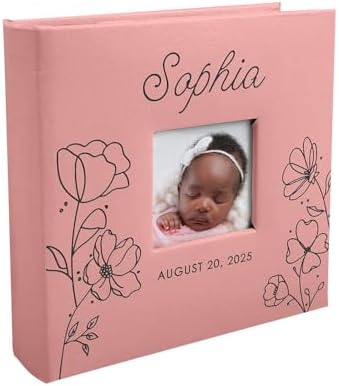 Personalized Baby Girl Photo Album with Name and Date – Custom Floral Design Keepsake Memory Book for Newborn or Baby Shower by GiftsForYouNow