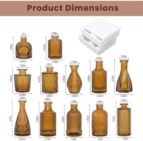 Mini Bud Vases Centerpieces for Tables,Clear Bud Vases for Flowers,Small Flower Vases Suitable for Birthday Party,Anniversary,Wedding Reception,Baby Shower (Amber, 12PCS) - Image 2