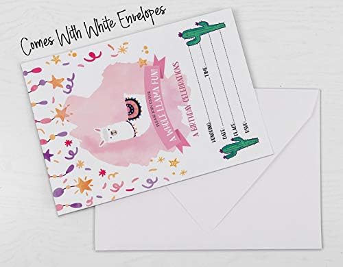 Pack of 30 Llama Kids Birthday Invitations, Boys or Girls Invite, Alpaca Cactus Sleepover Themed, Children or Toddlers Baby First or 1st Bday Theme Supplies,Fill in the Blank Cards - Image 6