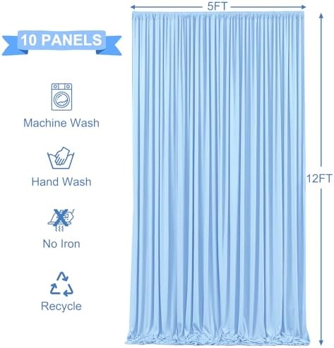 50ft x 12ft Baby Blue Backdrop Curtains Wrinkle Free Backdrop Curtain for Wedding Parties Blue Fabric Backdrops Drapes Back Drop Cloth Bridal Shower Stage Curtains Wedding Decorations for Reception - Image 5