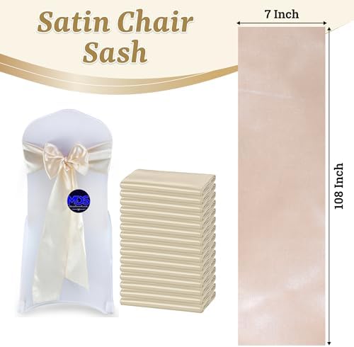 MDS® Pack of 25 Satin Chair Sashes for Wedding & Events – Cream - Image 3