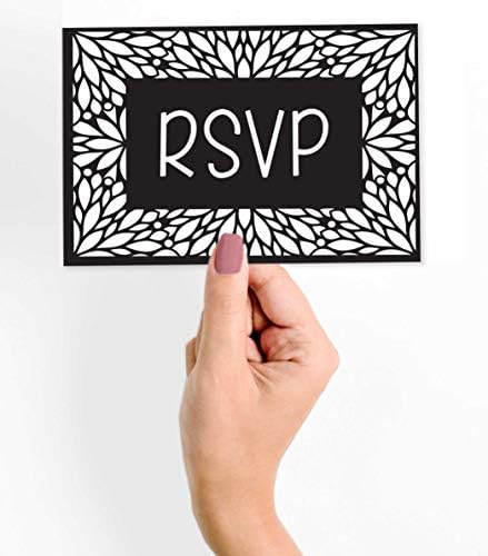 RSVP Postcards (Set of 50) 4"X6" Blank with Mailing Side,RSVP Reply Response Cards for Wedding Black Floral Print Return Cards - Image 2
