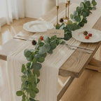 Leinuosen 8 Set 10 Ft Ivory Cheesecloth Table Runner Wedding Decor with 6 Ft Eucalyptus Garland, Boho Gauze Table Centerpiece Runner for Wedding Baby Shower Birthday Party Decoration - Image 5