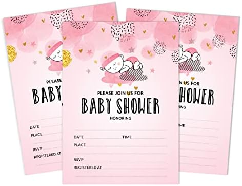 Pack of 30, Boy/Girl Baby Shower Party Collection, Baby Shower Invitation Cards, Fill in the Blank Invites WIth Envelopes, Pink Theme Party Supplies - Image 6