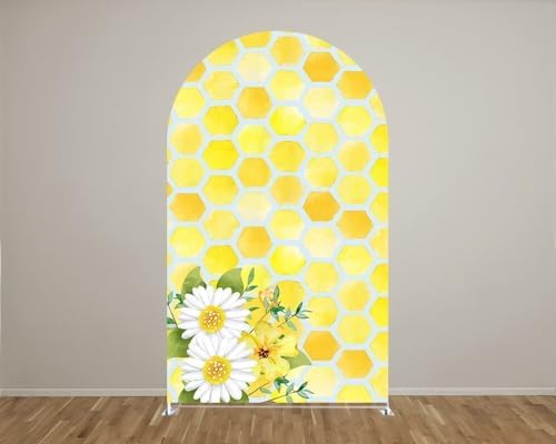 Honeycomb Arched Fabric Backdrop Covers Honey Bee Theme Arch Stand Cover for Baby Shower Birthday Decoration(Only Cover) - Image 2