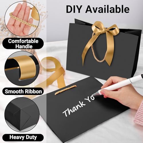 EUSOAR Wedding Favor Bags, 25pcs 10.6"x3.1"x8.3" Black Kraft Thank You Gift Paper Bags with Bow Ribbon Handle, Shopping Party Favor Gift Treat Bags Bulk for Wedding Baby Shower Guests Bridal - Image 4