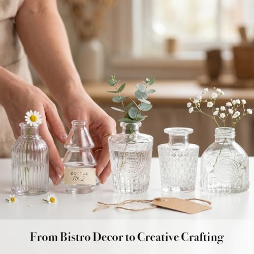 20 Pcs Clear Glass Bud Vases, Small Vintage Bud Vase Set for Flowers, Mini Glass Vases for Centerpieces, Wedding Decor, Baby Shower, Table Decorations, Home Decor, 3.1"-5.1" - Image 3