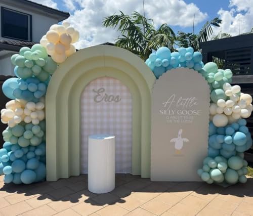 Set of 2 Arch Backdrop Covers One Silly Goose Baby Shower 2PCS Spandex Arch Stand Cover Plaids Girl Birthday Easter Party Banquets Decorations (6FT & 5FT,Tan) - Image 6