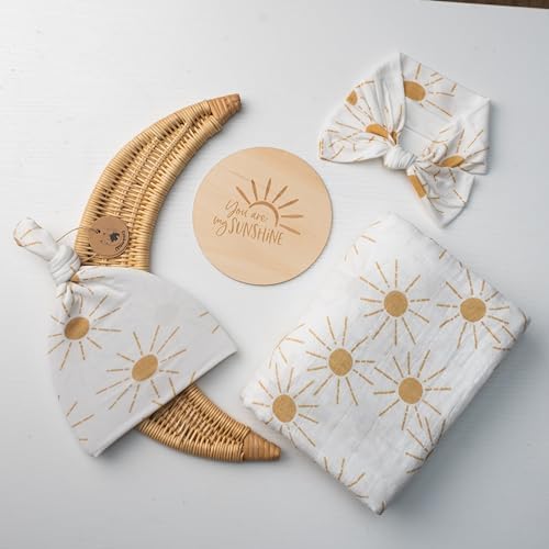 Miaoberry 100% Organic Cotton Baby Muslin Swaddle Blanket Set| Golden Boho Sunrays| Gender Neutral for Boys Girls|Yellow Mustard Orange Sun Rays| Hospital Newborn Receiving Blanket by MiaoberryBaby