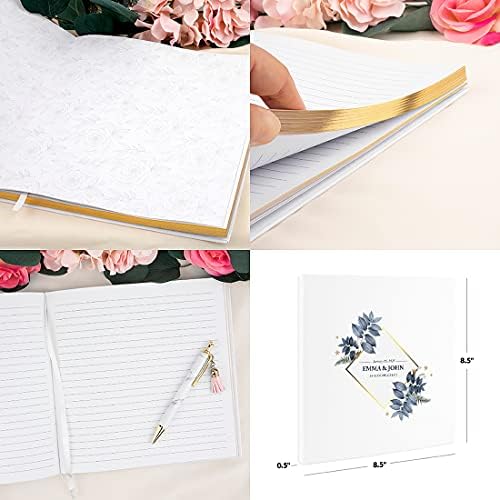 Andaz Press Personalized Wedding Guestbook with Gold Accents, Geometric Dusty Blue Leaves White Guest Sign in Guest Registry 120 Pages 8.5 X 8.5 Memories Book for DIY, Scrapbook, Photo Album - Image 5