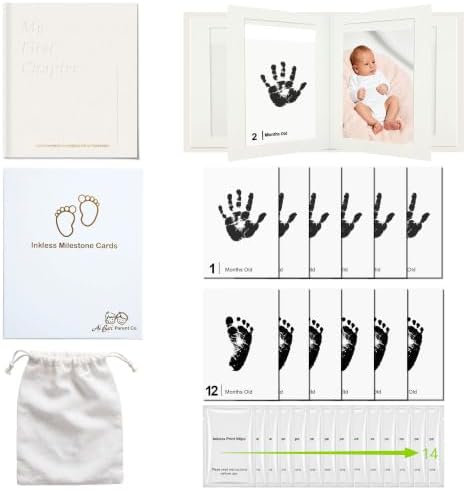 15 Pack Baby Inkless Milestone Cards Album, Inkless Baby Hand Footprint Kit, Monthly Milestone Signs, Baby Book Keepsake, Baby Growth Milestone Cards for Newborn (Deluxe Photo Album Set)) by Unknown