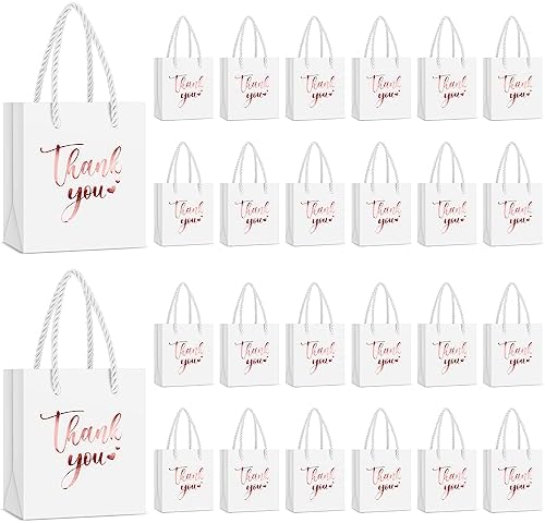 Honoson 60 Pcs Mini Thank You Gift Bag with Handle Bulk,Rose Gold and White by Honoson