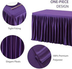 1 Pack Purple Rectangle Table Clothes for 4 Foot Tables, Polyester Wrinkle Free Fitted Tablecloths 4ft Stretch Table Cover with Skirt for Wedding, Birthday, Parties, Trade Show, Craft Show - Image 2