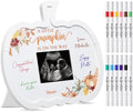 Thyle Pumpkin Baby Shower Sonogram Frame with 12 Marker Fall a Little Pumpkin Is on The Way Signature Book Ultrasound Picture Frame for Thanksgiving Autumn Gender Reveal Party Gift Keepsake by Thyle