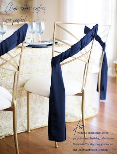 fani 60 PCS Satin Chair Sashes, 7x78 Inch, Navy Blue - Image 7