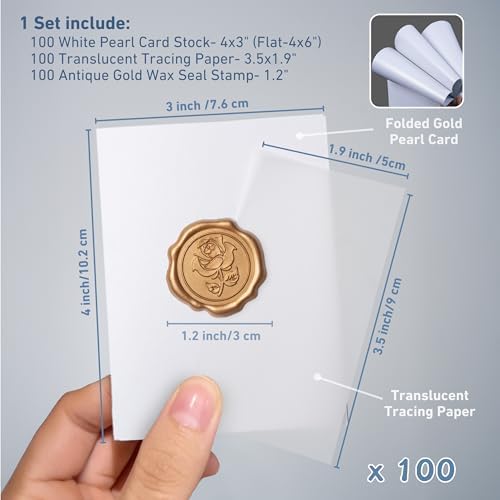100 Pack Name Cards for Table Setting, Printable Place Cards with Antique Gold Rose Wax Seal Sticker for Wedding, Table Tent Card Stock for Party, Dinner (100 Pack Pearlized White) - Image 2