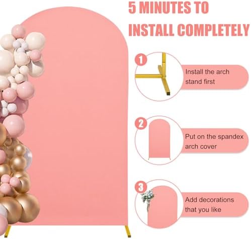 7.2FT, 6FT Wedding Arch Stand and Matching Dusty Rose Spandex Fitted Backdrop Cover Set, Round Top Chiara Stands for Birthday Party Baby Shower Decor (Dusty Rose) - Image 6