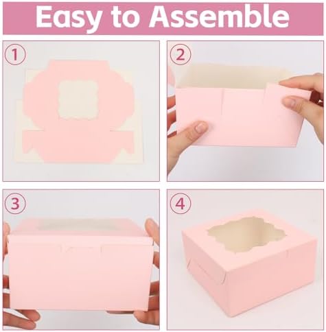 100 pcs 6x6x3 Inch Cookie Boxes with Window, Pink Cookie Boxes for Gift Giving, Bakery Boxes for Cookies, Macarons, Donuts, Pastries - Image 6