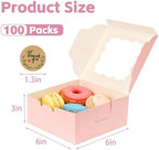 100 pcs 6x6x3 Inch Cookie Boxes with Window, Pink Cookie Boxes for Gift Giving, Bakery Boxes for Cookies, Macarons, Donuts, Pastries - Image 2