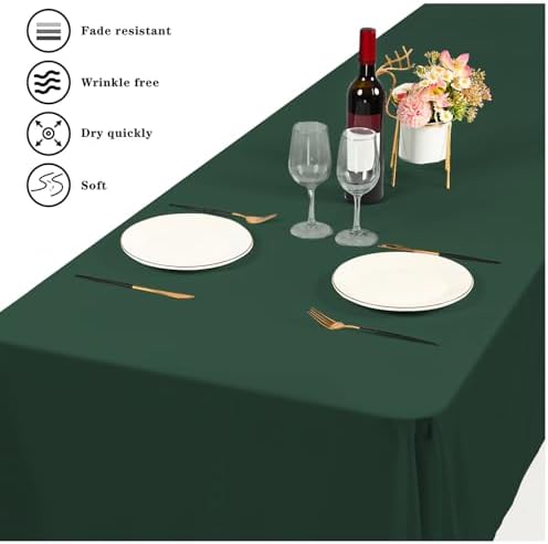 6 Pack Tablecloth 60 x102 inch Polyester Table Cloth for 6 Foot Rectangle Tables,Stain and Wrinkle Resistant Washable Fabric Table Covers Polyester Hunter Green Table Clothes for Wedding,Party,Banquet - Image 4