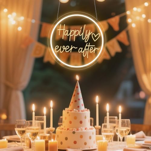 Happily Ever After Neon Sign Dimmable LED Neon Lights Sign for Wall Decor USB Powered LED Sign for Wedding Anniversary Valentine's Celebrations Bedroom Art Sign Decorations 30CM*30CM - Image 3