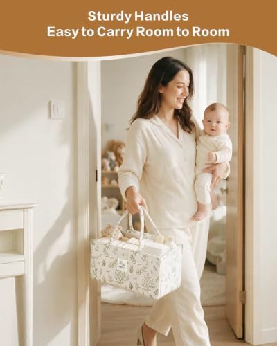Diaper Caddy Organizer – Nursery Storage Basket (Sage Sprigs) - Image 3