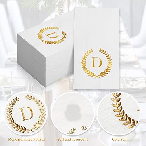 200 Pack Monogrammed Disposable Napkins Gold Foil Letter D Guest Napkins Initial Disposable Hand Paper Towels for Wedding Engagement Baby Shower Party Home Kitchen Bathroom Dinner Decorative Towels - Image 4