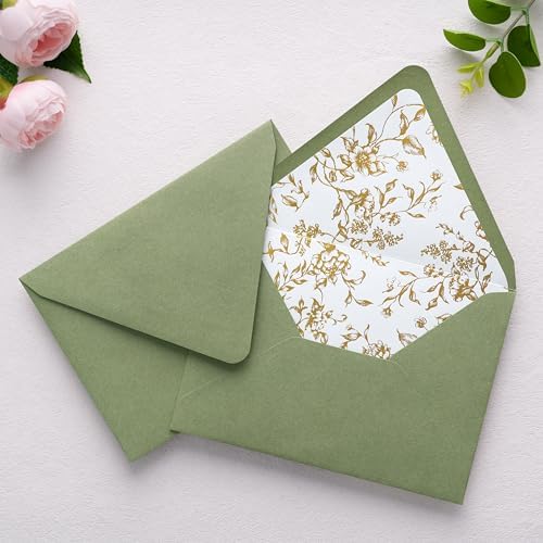 PONATIA A7 Euro Flap Gold Foil Liner Envelopes, Sage Green5x7 Envelopes - Image 3