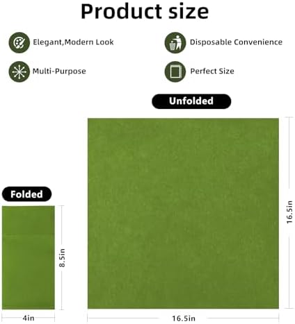 KAMMAK Matcha Green Napkins Disposable with Pocket Cloth Like Dinner Paper Napkins 100 Pack Folded Wedding Reception Napkin Bathroom Guest Hand Towels for Party Decoration (16.5 x 16.5 inch) - Image 6