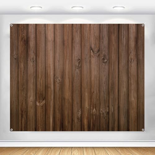 Wood Backdrop 10x8ft Fabric Brown Rustic Wooden Board Floor Wall Photo Background Polyester Baby Shower Birthday Wedding Banner Country Western Cowboy Themed Party Decorations Photoshoot by Unknown