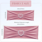 Dusty Pink Chair Sashes 60 Pack Spandex Pink Chair Sashes with Heart Buckle Slider for Wedding Banquet Party Decorations - Image 2