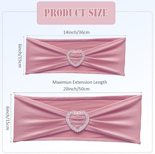 Dusty Pink Chair Sashes 60 Pack Spandex Pink Chair Sashes with Heart Buckle Slider for Wedding Banquet Party Decorations - Image 2