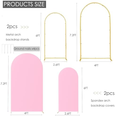 Set of 2 Metal Arch Backdrop Stands with Pink Covers, 6/7.2FT - Image 3