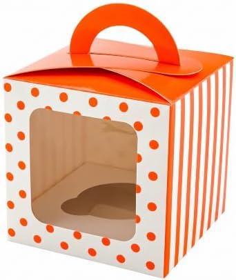 Restaurantware Pastry Tek 4.5 Inch Individual Cupcake Boxes 100 Polka Dots Cupcake Favor Boxes - Fits 1 With Window Orange Paper Cupcake Gift Boxes Built In Handle For Weddings Or Parties - Image 2