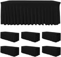 6 Pack Black Spandex Table Covers 6ft Rectangle Ruffle Skirts for Party by HolidayIdeas