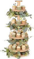 4 Tier Pine Wood Cupcake Tower with Sage Eucalyptus Vine Garland by Unknown