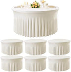 6 Pack Ivory Spandex Round Tablecloths for 72inch Table, Wrinkle Free 132in Stretchy Fitted 6ft Round Table Cloths Covers with Skirt for Wedding Birthday Parties Banquet Events by Htper