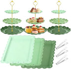 9Pcs Cupcake Stand & Serving Tray Set – 3 Tier Dessert Cake Stands, Cookie Display Stand，for Party Wedding Birthday Baby Shower, Gradient Dessert Table Display Stands Cookie Tray Rack（Green,Round by Weiara