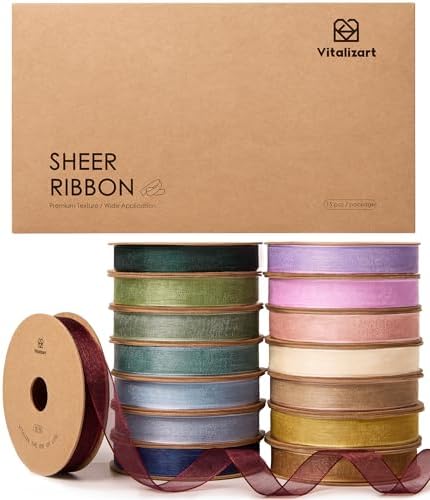 Vitalizart 3/8" x 150 Yds Organza Ribbon Set Sheer Ribbon for Gift Wrapping by Vitalizart