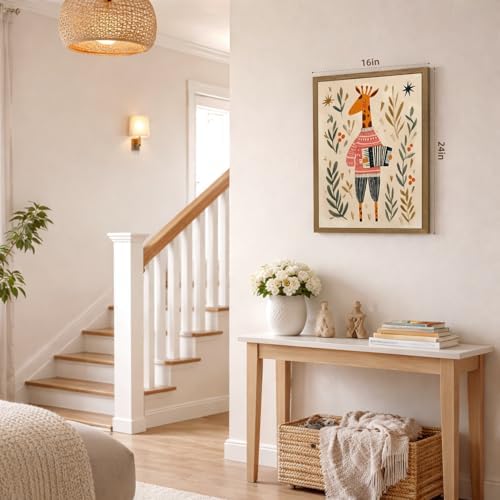 PORENY Woodland Animal Band Nursery Wall Art Set of 3, Fox Bear Giraffe Music Band Poster Print, Cute Forest Animal Kids Room Decor, Scandinavian Nursery Artwork for Playroom Wood Framed 12x16 Inch - Image 2